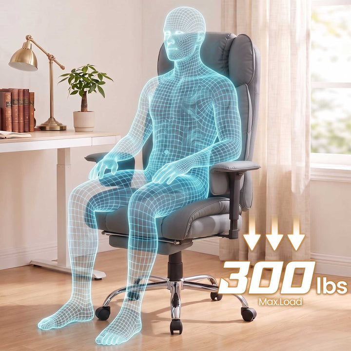 SEDETA | 24.4 Inch Office Chair with Adjustable Headrest Computer Chair with Footrest Executive Home Office Chairs with PU Leather 350lbs  135° recline pocket spring dual-layer foam cushion