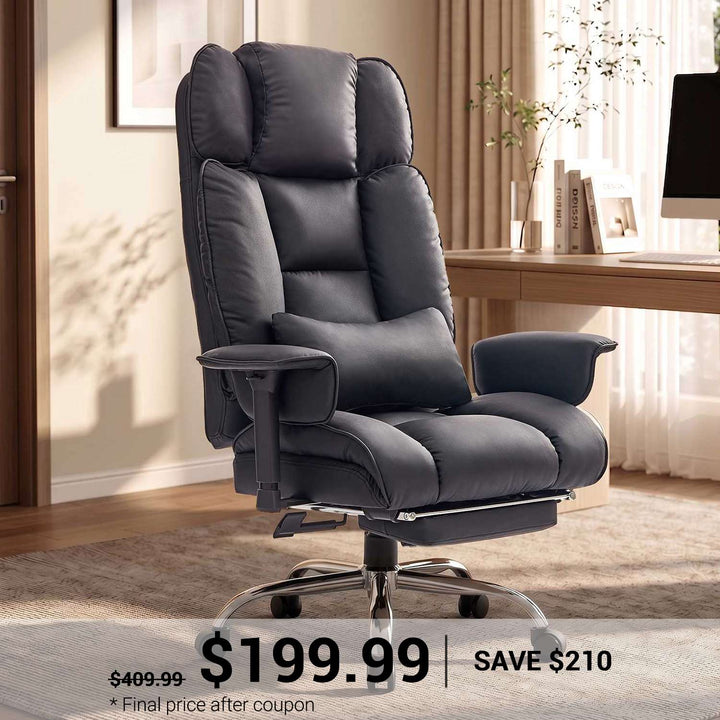 SEDETA | 24.4 Inch Office Chair with Adjustable Headrest Computer Chair with Footrest Executive Home Office Chairs with PU Leather 350lbs  135° recline pocket spring dual-layer foam cushion