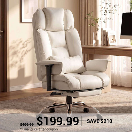 SEDETA | 24.4 Inch Office Chair with Adjustable Headrest Computer Chair with Footrest Executive Home Office Chairs with PU Leather 350lbs  135° recline pocket spring dual-layer foam cushion