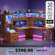 SEDETA® 67.9 Inch Gaming Desk with Drawers LED Lights Power Outlet Farmhouse L Shaped Office Desk with Double Hutch Storage Shelves Corner Home Office Desk for Gaming Work and Study