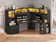 SEDETA | 67.9 Inch L Shaped Computer Desk with Drawers LED Lights Power Outlet Farmhouse Office Desk with Double Hutch Storage Shelves Corner Home Office Desk for Gaming Work and Study
