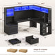 SEDETA | 67.9 Inch L Shaped Computer Desk with Drawers LED Lights Power Outlet Farmhouse Office Desk with Double Hutch Storage Shelves Corner Home Office Desk for Gaming Work and Study