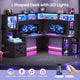 SEDETA | 67.9 Inch L Shaped Computer Desk with Drawers LED Lights Power Outlet Farmhouse Office Desk with Double Hutch Storage Shelves Corner Home Office Desk for Gaming Work and Study