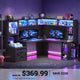 SEDETA 67.9 Inch Farmhouse L Shaped Office Desk with Double Hutch Storage Shelves Large Corner Computer Desk with Drawers LED Lights Power Outlet Home Office Desk for Gaming Work and Study