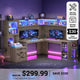 SEDETA® 67.9 Inch Gaming Desk with Drawers LED Lights Power Outlet Farmhouse L Shaped Office Desk with Double Hutch Storage Shelves Corner Home Office Desk for Gaming Work and Study
