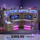 SEDETA 67.9 Inch Farmhouse L Shaped Office Desk with Double Hutch Storage Shelves Large Corner Computer Desk with Drawers LED Lights Power Outlet Home Office Desk for Gaming Work and Study