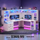 SEDETA 67.9 Inch Farmhouse L Shaped Office Desk with Double Hutch Storage Shelves Large Corner Computer Desk with Drawers LED Lights Power Outlet Home Office Desk for Gaming Work and Study