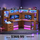 SEDETA 67.9 Inch Farmhouse L Shaped Office Desk with Double Hutch Storage Shelves Large Corner Computer Desk with Drawers LED Lights Power Outlet Home Office Desk for Gaming Work and Study