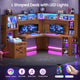 SEDETA | 67.9 Inch L Shaped Computer Desk with Drawers LED Lights Power Outlet Farmhouse Office Desk with Double Hutch Storage Shelves Corner Home Office Desk for Gaming Work and Study