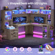 SEDETA | 67.9 Inch L Shaped Computer Desk with Drawers LED Lights Power Outlet Farmhouse Office Desk with Double Hutch Storage Shelves Corner Home Office Desk for Gaming Work and Study