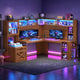 SEDETA | 67.9 Inch L Shaped Computer Desk with Drawers LED Lights Power Outlet Farmhouse Office Desk with Double Hutch Storage Shelves Corner Home Office Desk for Gaming Work and Study