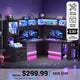 SEDETA® 67.9 Inch Gaming Desk with Drawers LED Lights Power Outlet Farmhouse L Shaped Office Desk with Double Hutch Storage Shelves Corner Home Office Desk for Gaming Work and Study