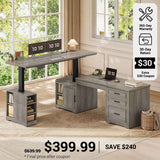 SEDETA® 63 Inch Two Person L Shaped Electric Standing Desk Height Adjustable, Farmhouse Reversible Computer Long Desk with Drawer, Outlets