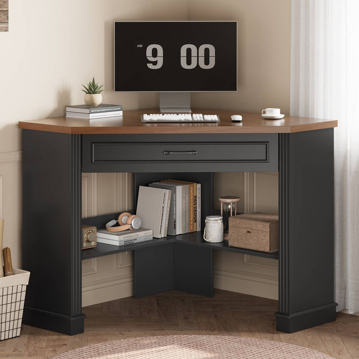 SEDETA 31.5 Inch Corner Desk Farmhouse Computer Desk with Storage Drawer Shelves for Small Space