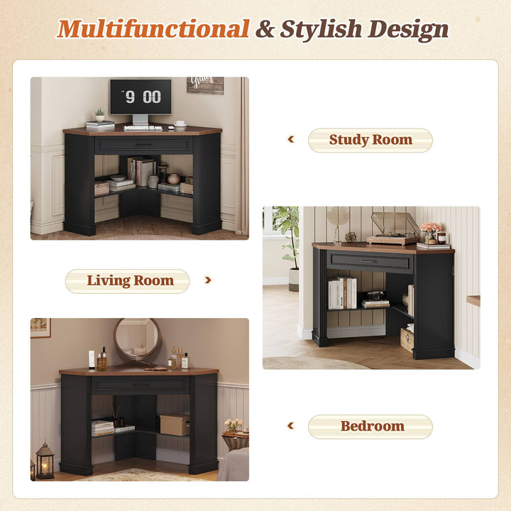SEDETA 31.5 Inch Corner Desk Farmhouse Computer Desk with Storage Drawer Shelves for Small Space