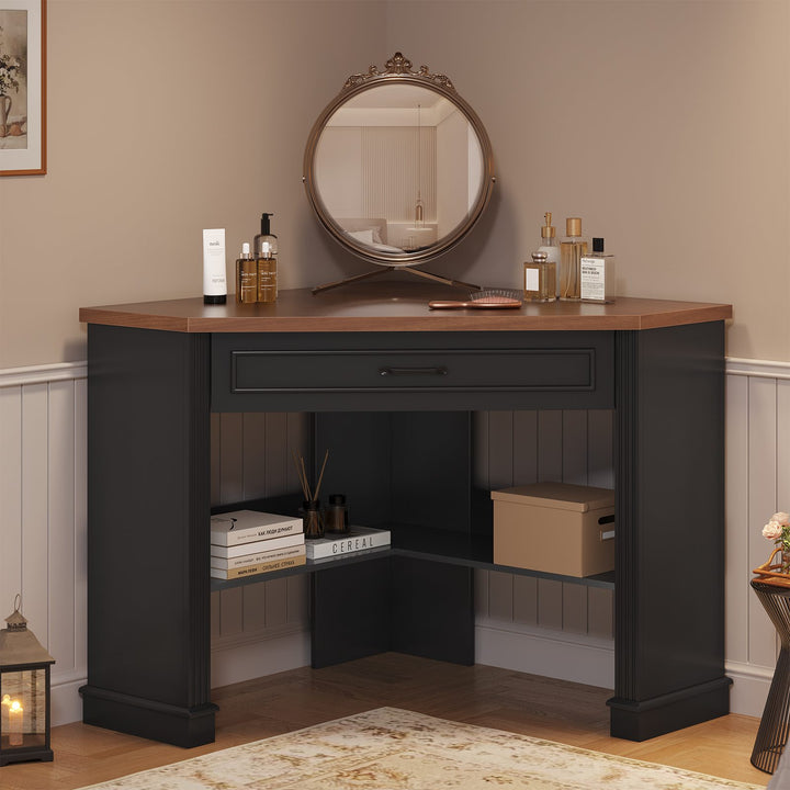 SEDETA 31.5 Inch Corner Desk Farmhouse Computer Desk with Storage Drawer Shelves for Small Space