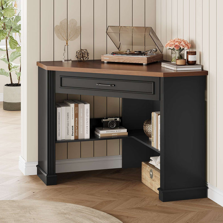 SEDETA 31.5 Inch Corner Desk Farmhouse Computer Desk with Storage Drawer Shelves for Small Space