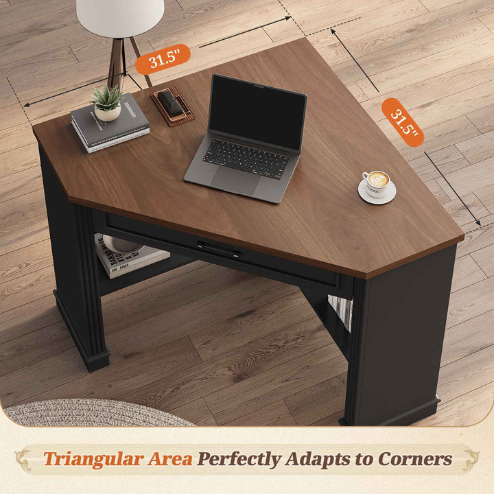 SEDETA 31.5 Inch Corner Desk Farmhouse Computer Desk with Storage Drawer Shelves for Small Space