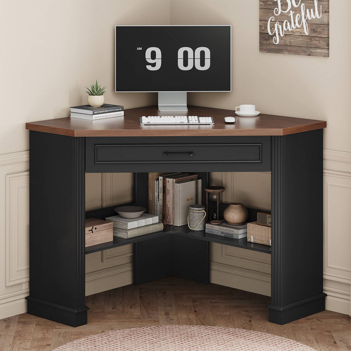 SEDETA 31.5 Inch Corner Desk Farmhouse Computer Desk with Storage Drawer Shelves for Small Space