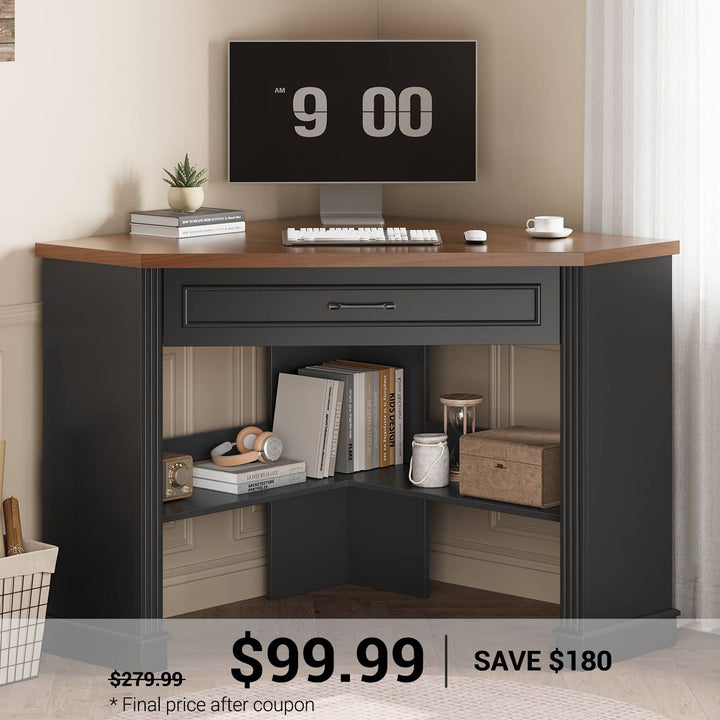 SEDETA | 31.5 Inch Farmhouse Corner Computer Desk with Storage Shelves for Home Office