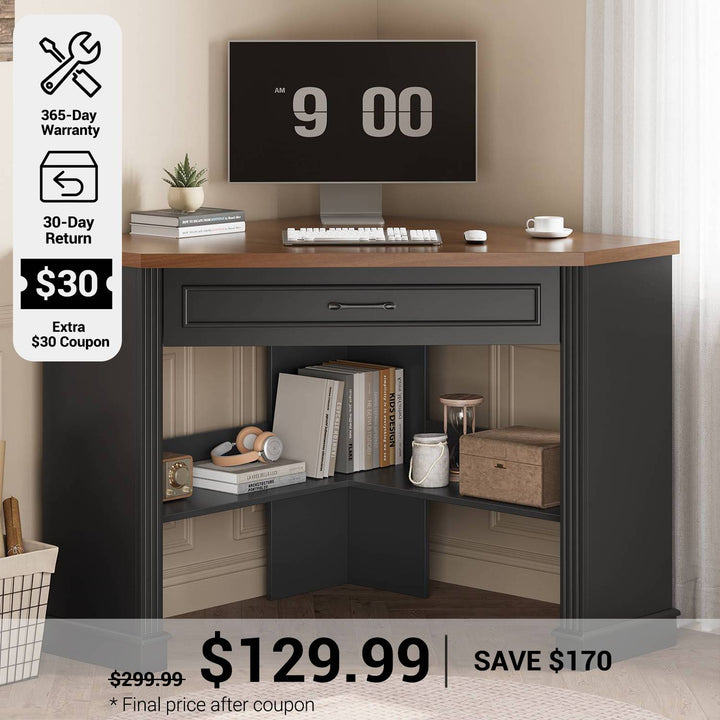 SEDETA 31.5 Inch Corner Desk Farmhouse Computer Desk with Storage Drawer Shelves for Small Space