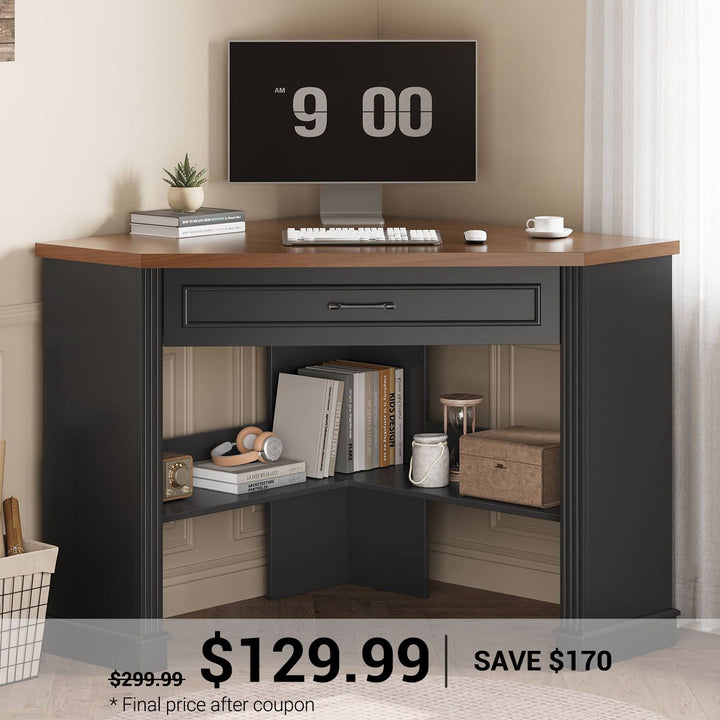 SEDETA 31.5 Inch Corner Desk Farmhouse Computer Desk with Storage Drawer Shelves for Small Space
