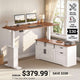 SEDETA 63 Inch Farmhouse L Shaped Executive Standing Desk with Storage Drawers Height Adjustable Corner Office Desk with Storage Power Outlets Sliding Bar Door Sit Stand Computer Desk