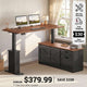 SEDETA 63 Inch Farmhouse L Shaped Executive Standing Desk with Storage Drawers Height Adjustable Corner Office Desk with Storage Power Outlets Sliding Bar Door Sit Stand Computer Desk