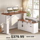 SEDETA 63 Inch Farmhouse L Shaped Executive Standing Desk with Storage Drawers Height Adjustable Corner Office Desk with Storage Power Outlets Sliding Bar Door Sit Stand Computer Desk
