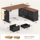 SEDETA 63 Inch Farmhouse L Shaped Executive Standing Desk with Storage Drawers Height Adjustable Corner Office Desk with Storage Power Outlets Sliding Bar Door Sit Stand Computer Desk