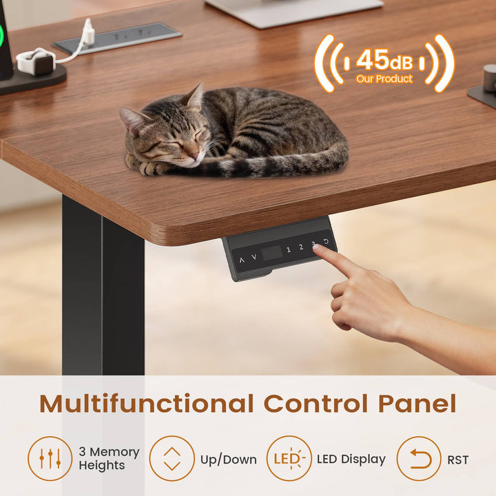 SEDETA 63 Inch Farmhouse L Shaped Executive Standing Desk with Storage Drawers Height Adjustable Corner Office Desk with Storage Power Outlets Sliding Bar Door Sit Stand Computer Desk
