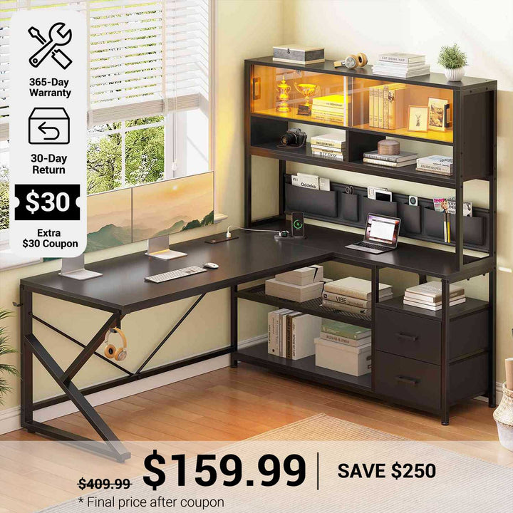 SEDETA® 59 Inch L Shaped Gaming Desk Super Spacious Desktop Home Office Corner Computer Table with Storage