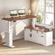 SEDETA 63 Inch Farmhouse L Shaped Executive Standing Desk with Storage Drawers Height Adjustable Corner Office Desk with Storage Power Outlets Sliding Bar Door Sit Stand Computer Desk