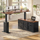 SEDETA 63 Inch Farmhouse L Shaped Executive Standing Desk with Storage Drawers Height Adjustable Corner Office Desk with Storage Power Outlets Sliding Bar Door Sit Stand Computer Desk