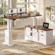 SEDETA 63 Inch Farmhouse L Shaped Executive Standing Desk with Storage Drawers Height Adjustable Corner Office Desk with Storage Power Outlets Sliding Bar Door Sit Stand Computer Desk