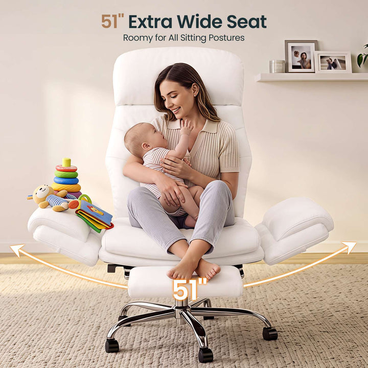 SEDETA® Criss Cross Chair with 30 Inch High Back 155° Reclining Foot Rest Waist Pillow Cross Legged Office Chair with Flip Armrests 4 Headrest Angles