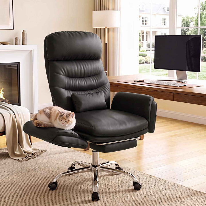 SEDETA® Criss Cross Chair with 30 Inch High Back 155° Reclining Foot Rest Waist Pillow Cross Legged Office Chair with Flip Armrests 4 Headrest Angles