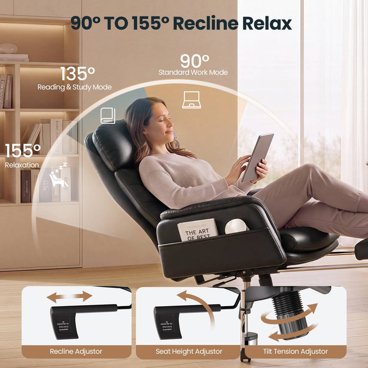 SEDETA® Criss Cross Chair with 30 Inch High Back 155° Reclining Foot Rest Waist Pillow Cross Legged Office Chair with Flip Armrests 4 Headrest Angles