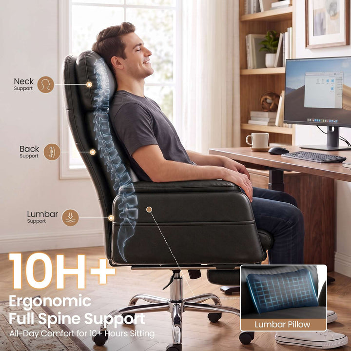 SEDETA® Criss Cross Chair with 30 Inch High Back 155° Reclining Foot Rest Waist Pillow Cross Legged Office Chair with Flip Armrests 4 Headrest Angles