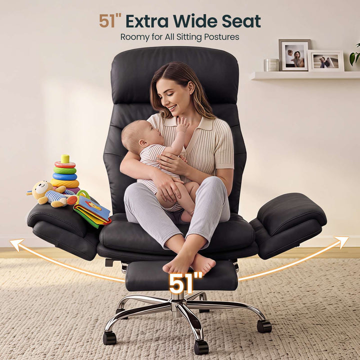 SEDETA® Criss Cross Chair with 30 Inch High Back 155° Reclining Foot Rest Waist Pillow Cross Legged Office Chair with Flip Armrests 4 Headrest Angles