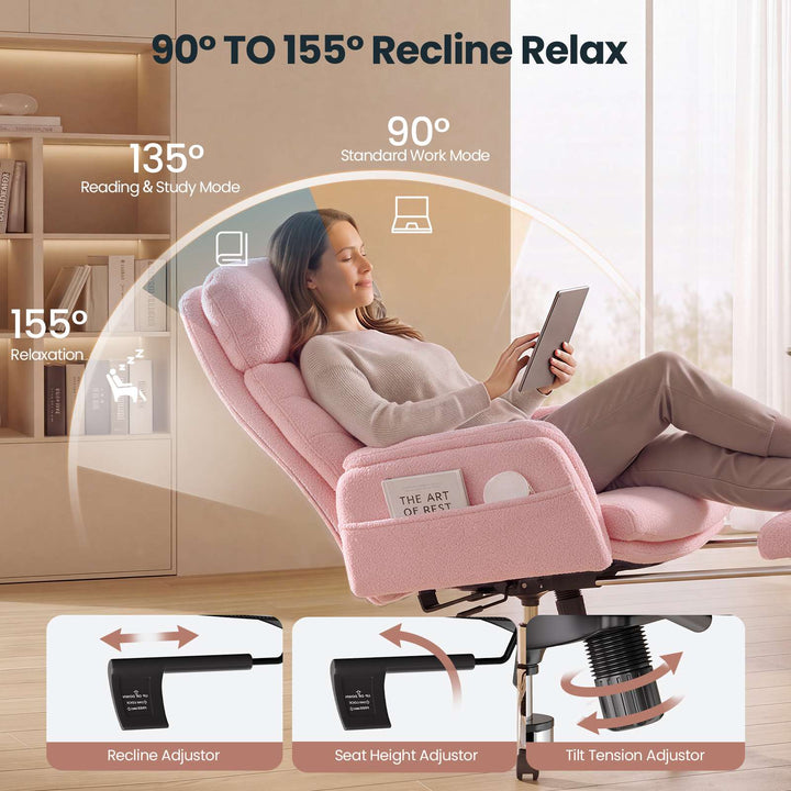 SEDETA® Criss Cross Chair with 30 Inch High Back 155° Reclining Foot Rest Waist Pillow Cross Legged Office Chair with Flip Armrests 4 Headrest Angles