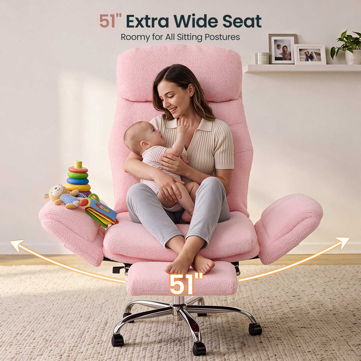 SEDETA® Criss Cross Chair with 30 Inch High Back 155° Reclining Foot Rest Waist Pillow Cross Legged Office Chair with Flip Armrests 4 Headrest Angles