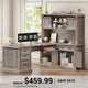 SEDETA 67 Inch Farmhouse L Shaped Computer Desk Executive Home Office Desks with 4 Drawers Storage Cabinet Sliding Doors Power Outlet Hutch