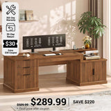 SEDETA® 70.9 Inch Fluted Executive Desk with 3 Drawers Power Outlet Fluted Computer Desk with Storage Cabinet for Home Office