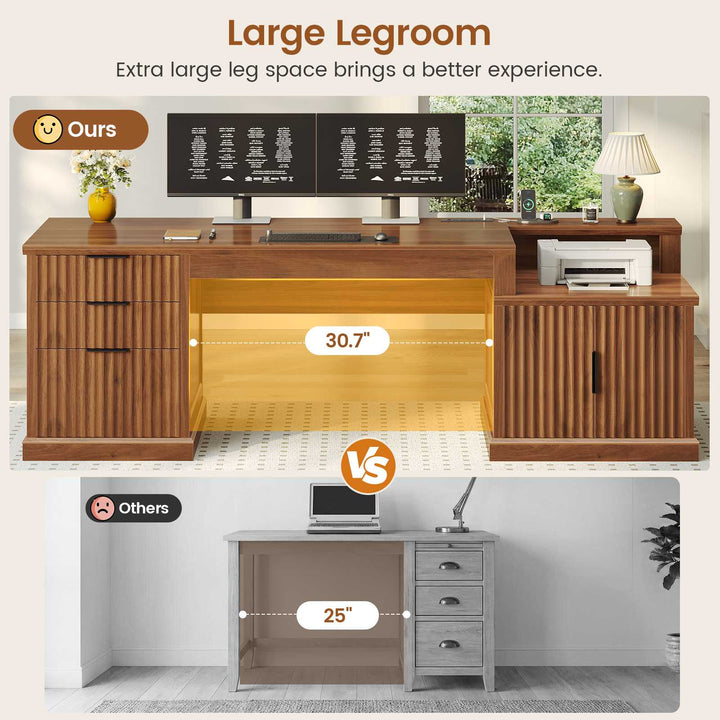 SEDETA 70.9 Inch Fluted Office Desk with Drawers Fluted Computer Desk with Power Outlet for Home Office Executive Desk with File Drawers and Storage Cabinet