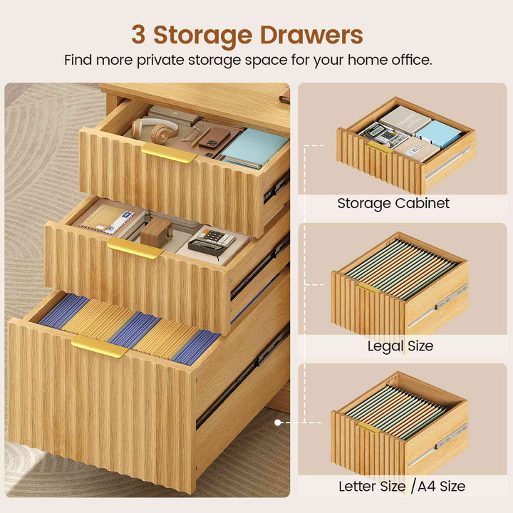 SEDETA 70.9 Inch Fluted Office Desk with Drawers Fluted Computer Desk with Power Outlet for Home Office Executive Desk with File Drawers and Storage Cabinet