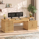 SEDETA 70.9 Inch Fluted Office Desk with Drawers Fluted Computer Desk with Power Outlet for Home Office Executive Desk with File Drawers and Storage Cabinet