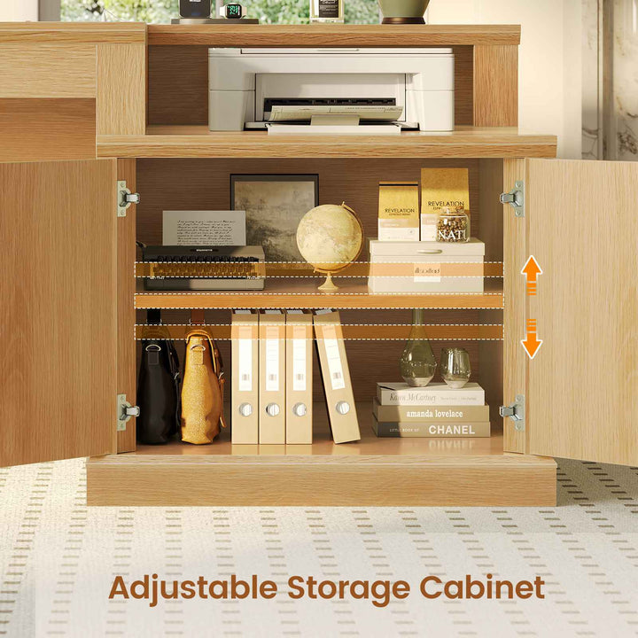 SEDETA 70.9 Inch Fluted Office Desk with Drawers Fluted Computer Desk with Power Outlet for Home Office Executive Desk with File Drawers and Storage Cabinet