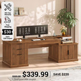SEDETA 70.9 Inch Fluted Office Desk with Drawers Fluted Computer Desk with Power Outlet for Home Office Executive Desk with File Drawers and Storage Cabinet