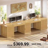 SEDETA | 110.3 Inch Fluted Long Computer Desk with Storage Cabinet Fluted Two Person Desk with 7 Drawers Power Outlets